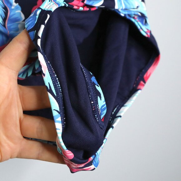 Tommy Bahama Palms Of Paradise Bandeau One-Piece Swimsuit Ruched Tie Back Blue - Picture 9 of 14